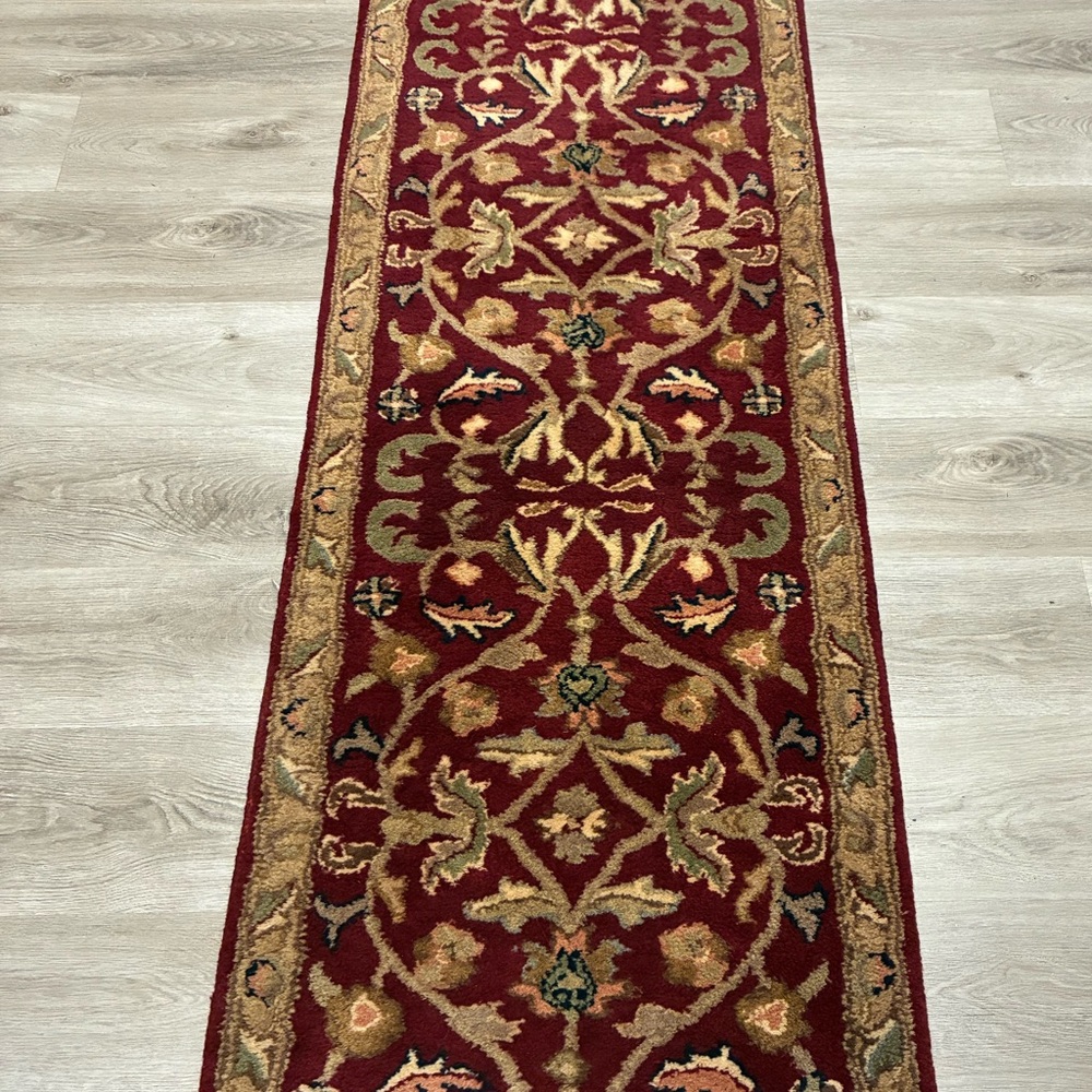 2x8 Hand Tufted Wool Blend Runner Oriental Traditional Floral Hallway Red Gold